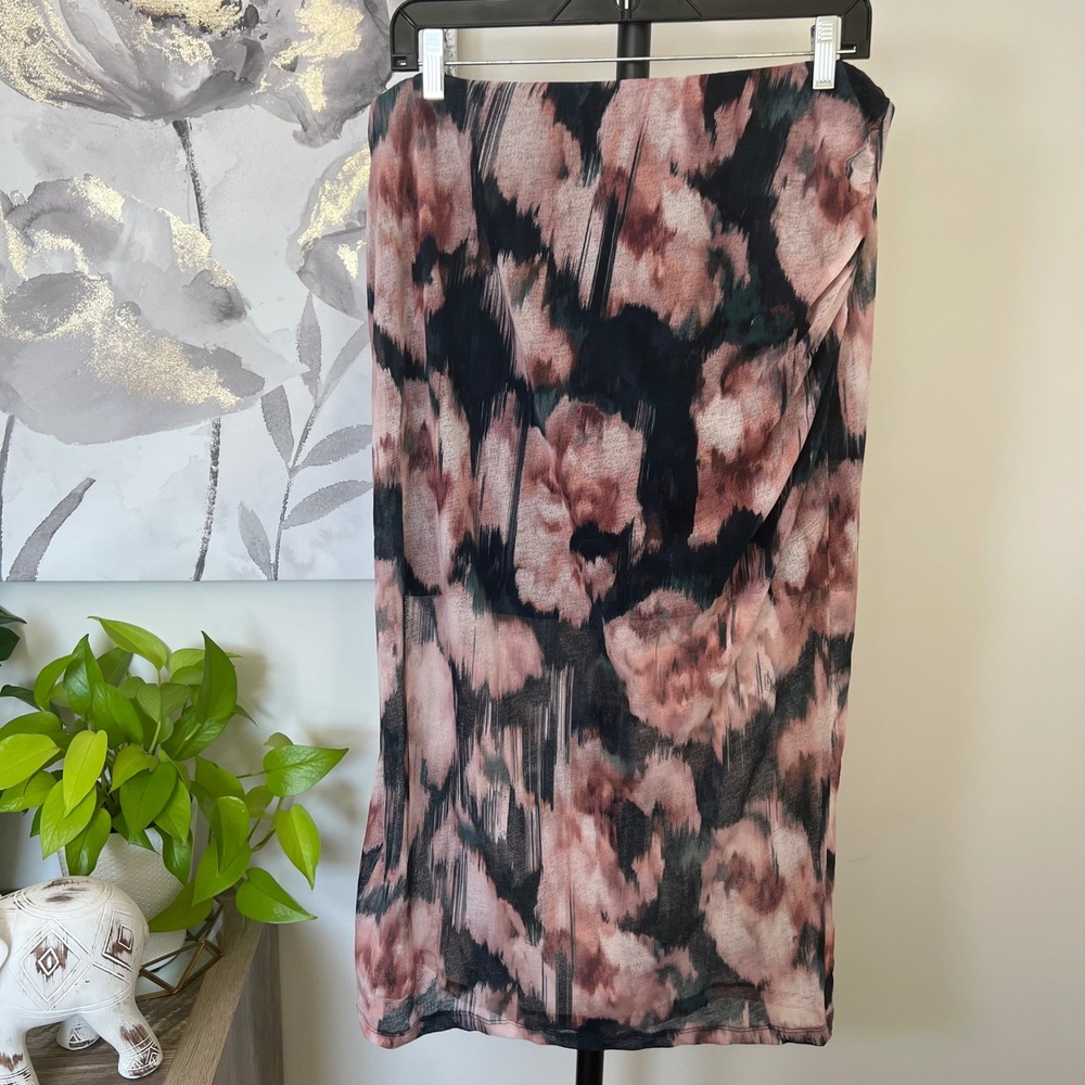 Abercrombie & Fitch Skirt Large Midi Abstract Floral Watercolor Lined Boho